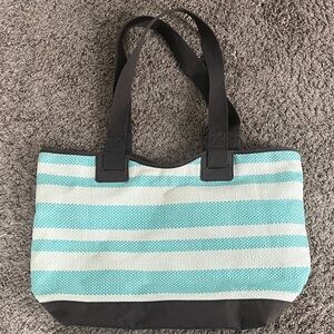 Thirty One White and Turquoise Striped Bag